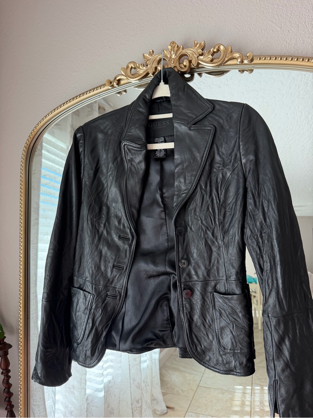 Guess Black Leather Tailored Blazer Jacket